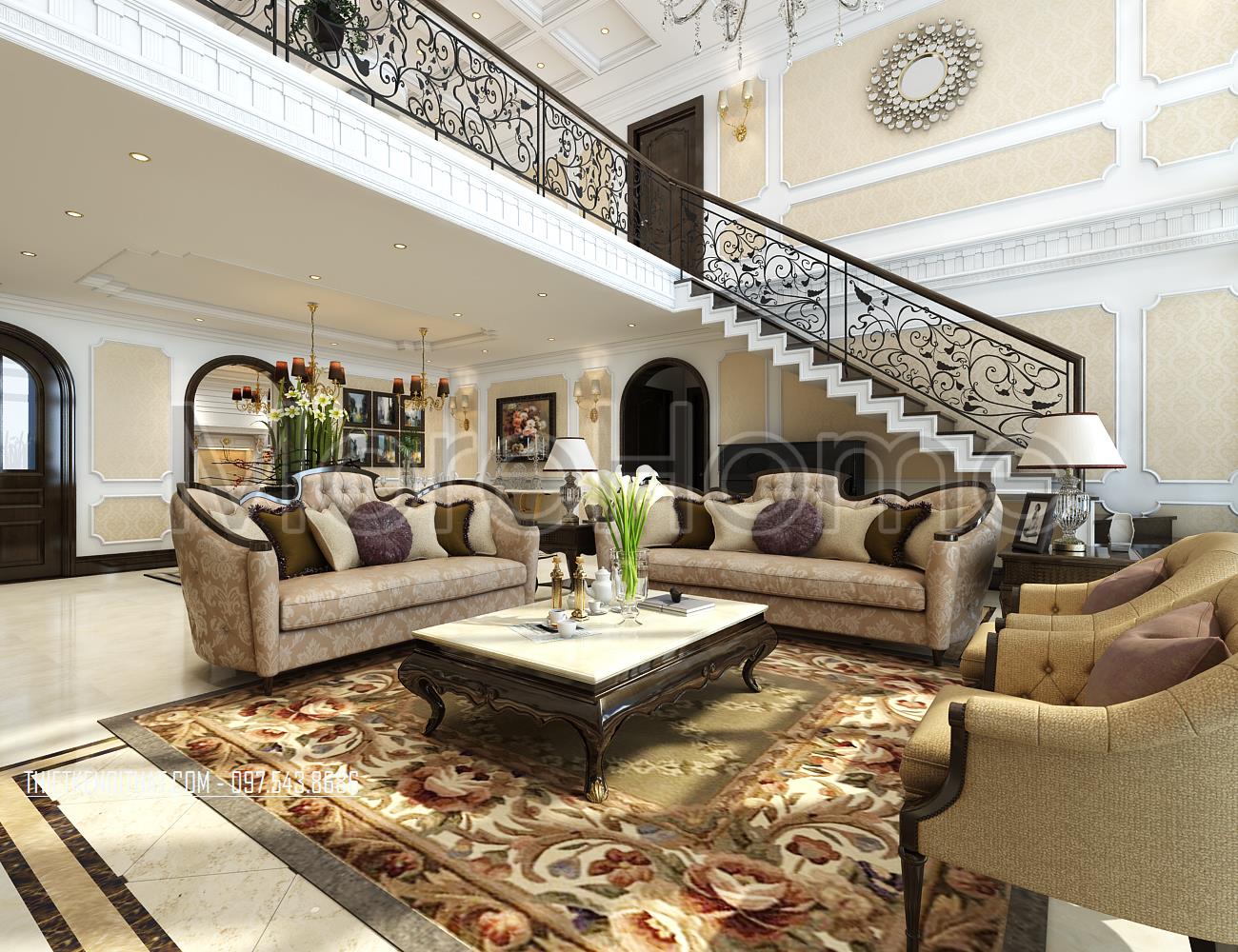 Thiết kế phòng khách tân cổ điển tại Skyline Văn Quán